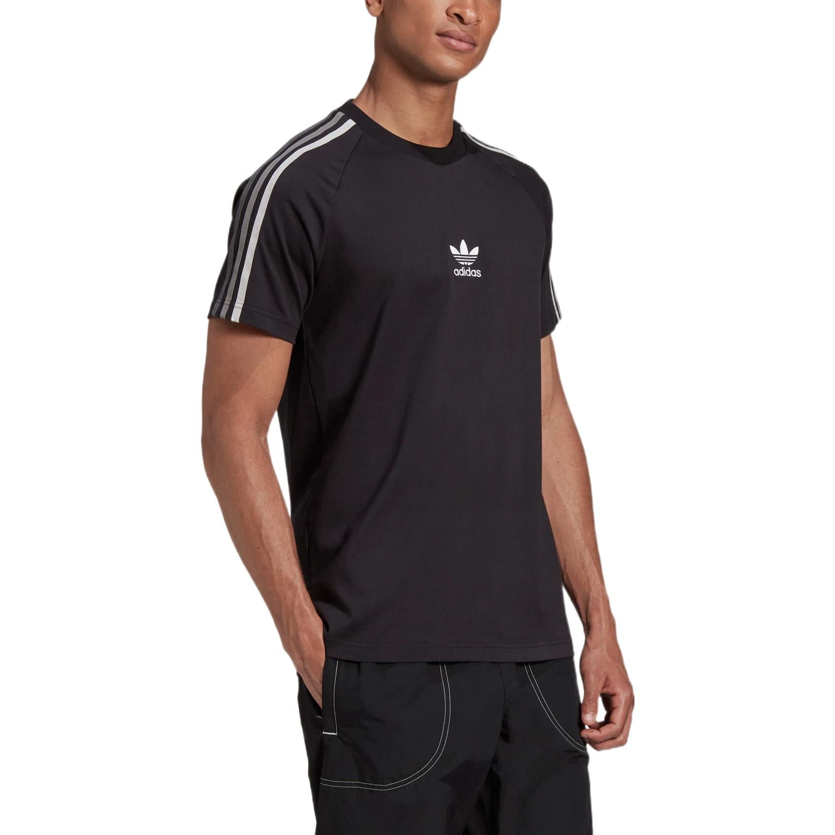 adidas originals Stripe Logo Micro Mark Round Neck Casual Short Sleeve Black GK1963 - 6