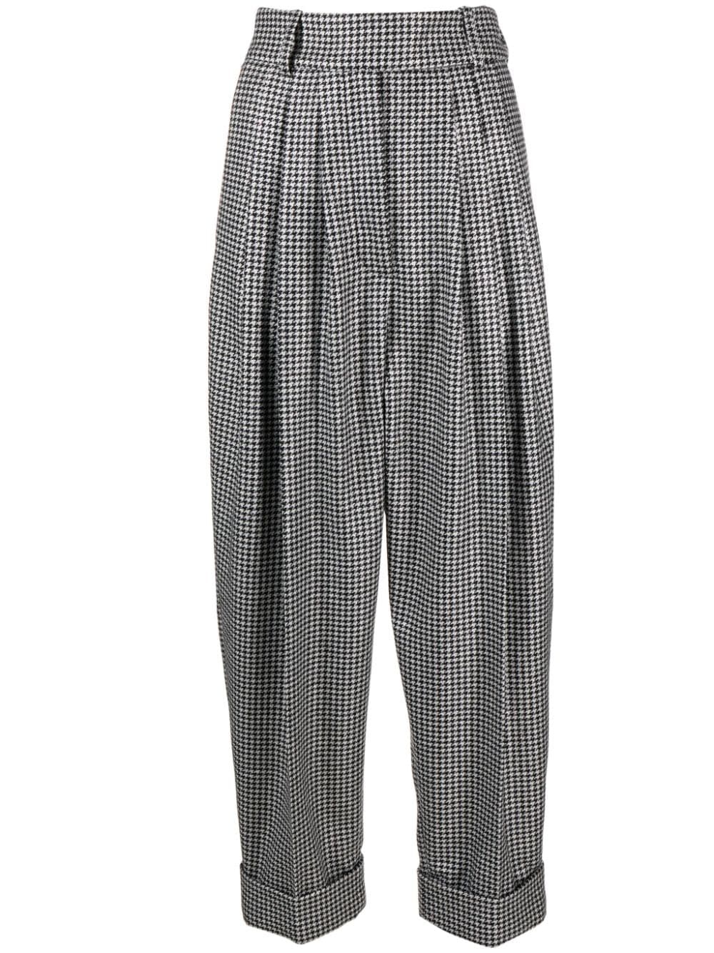 pleated houndstooth-patterned trousers - 1
