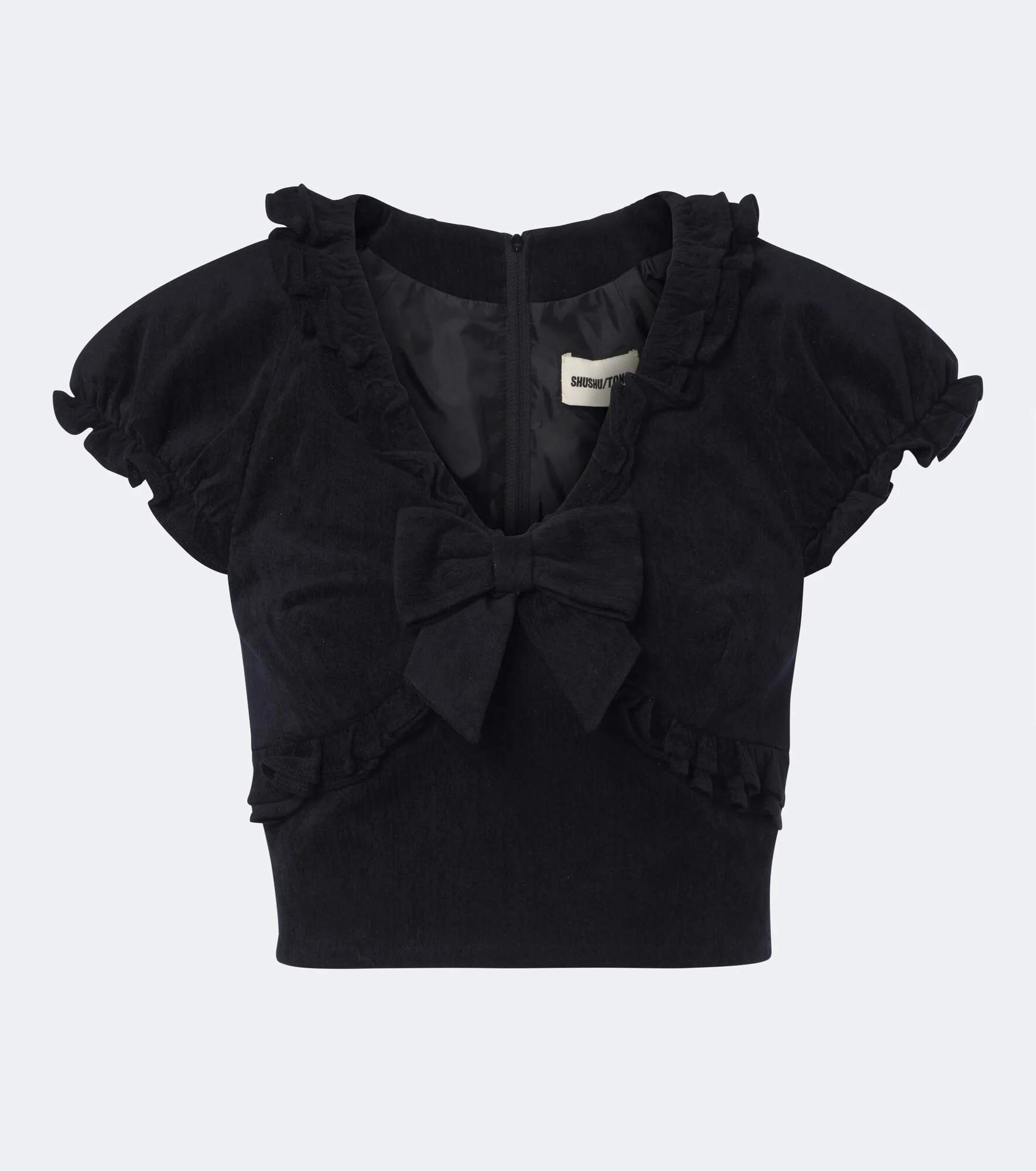 Embellished ruffled cotton-blend top - 1