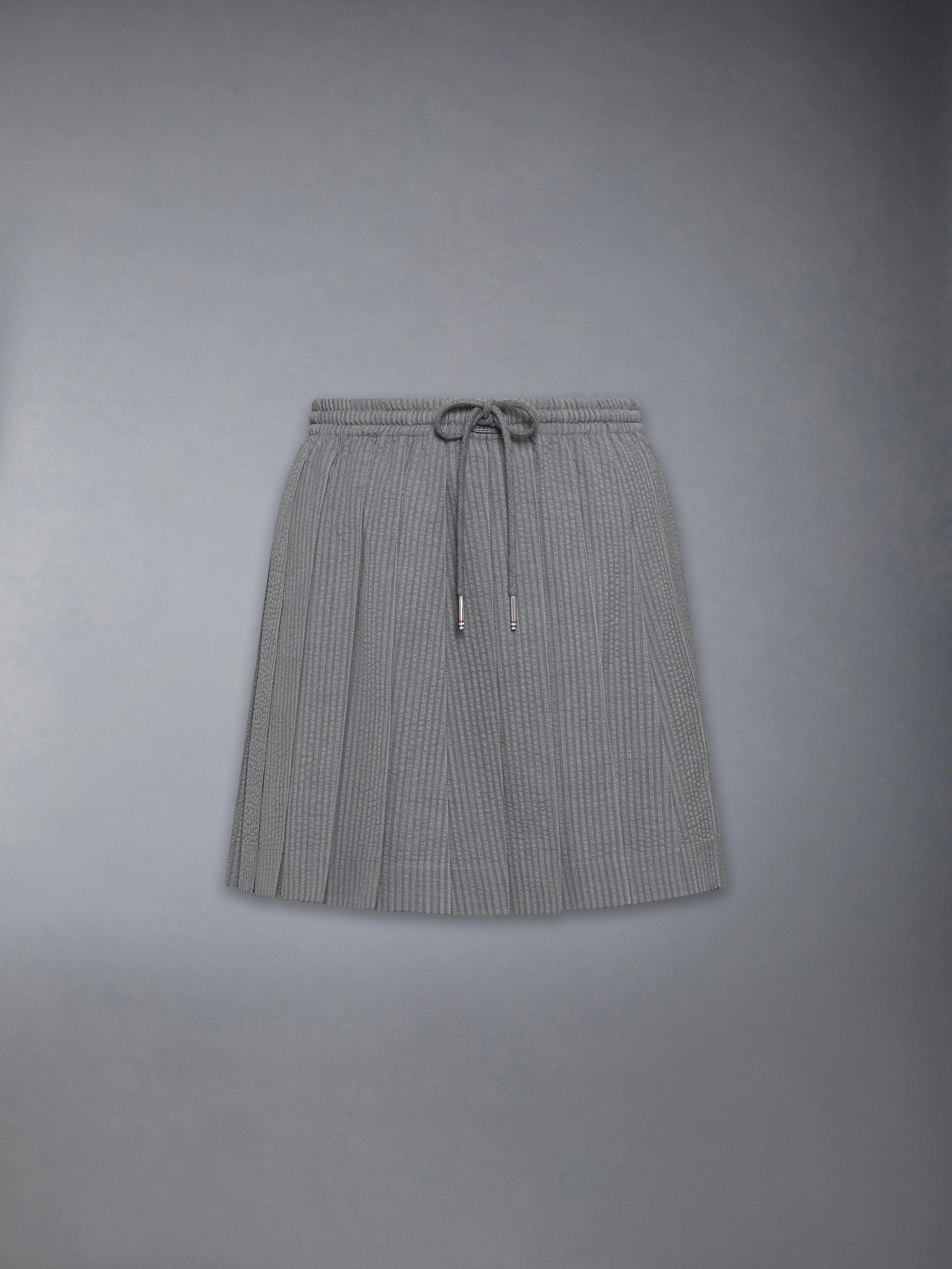 WOOL SEERSUCKER DRAWSTRING PLEATED MINI SKIRT - 1