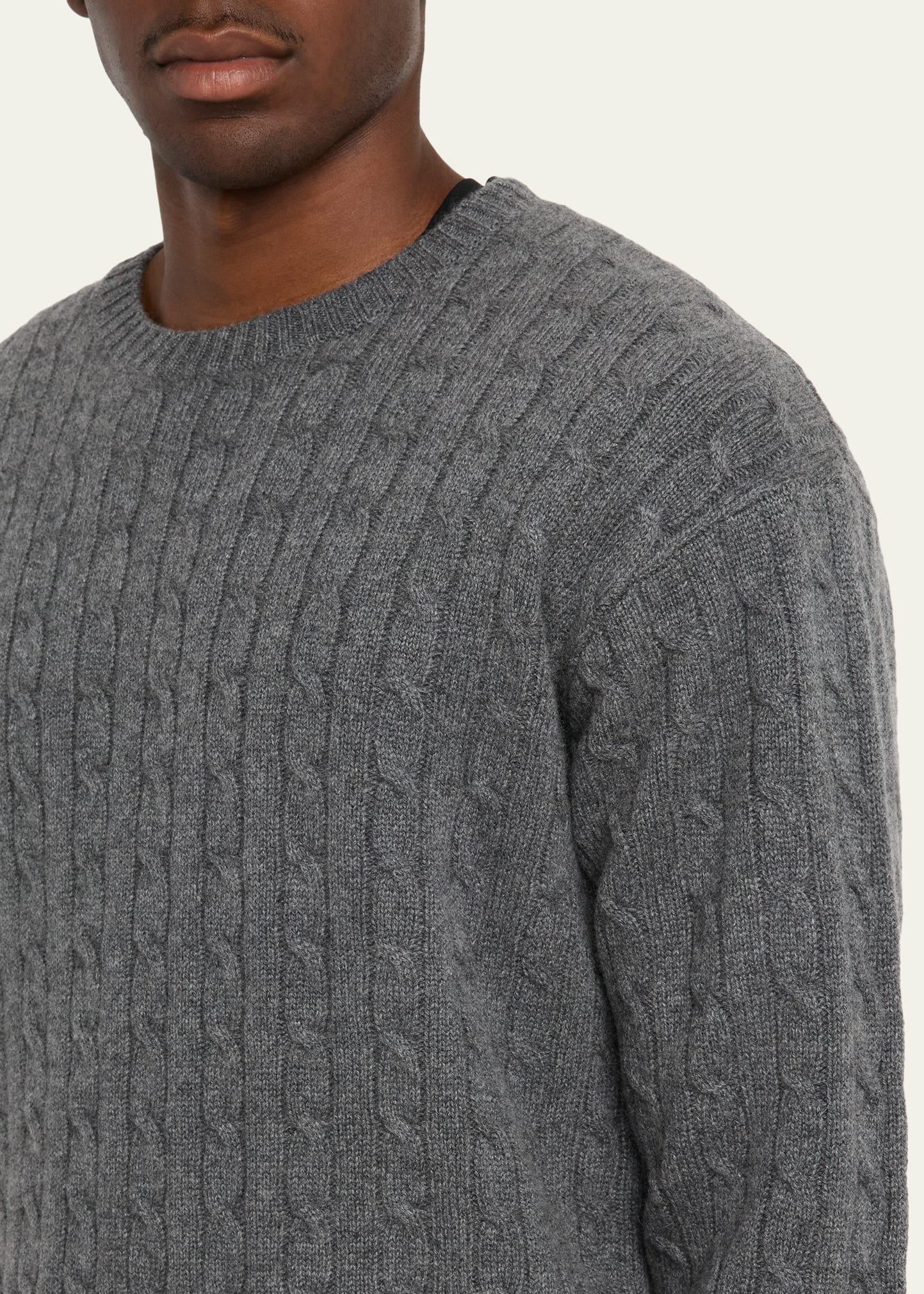 Men's Cable Knit Cashmere and Wool Crewneck Sweater - 5