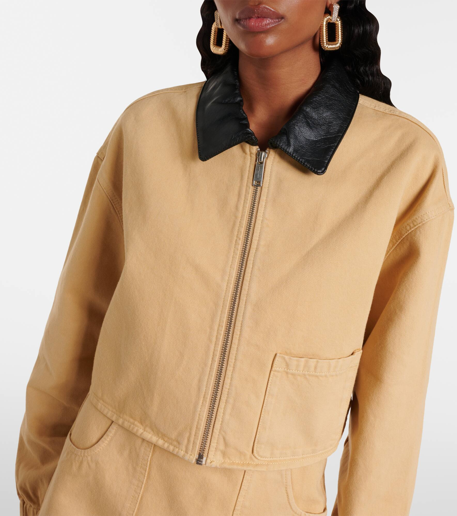 Leather-trimmed denim jacket - 6