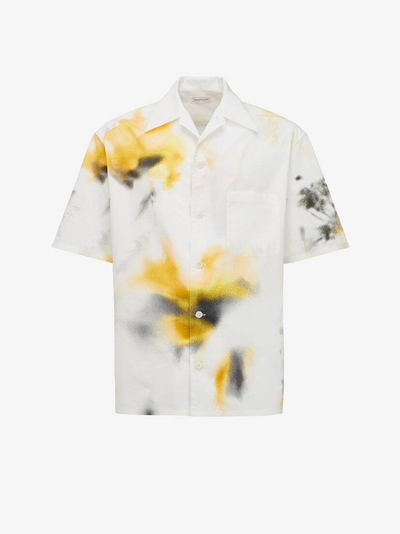 Men's Obscured Flower Bowling Shirt in White/yellow 1