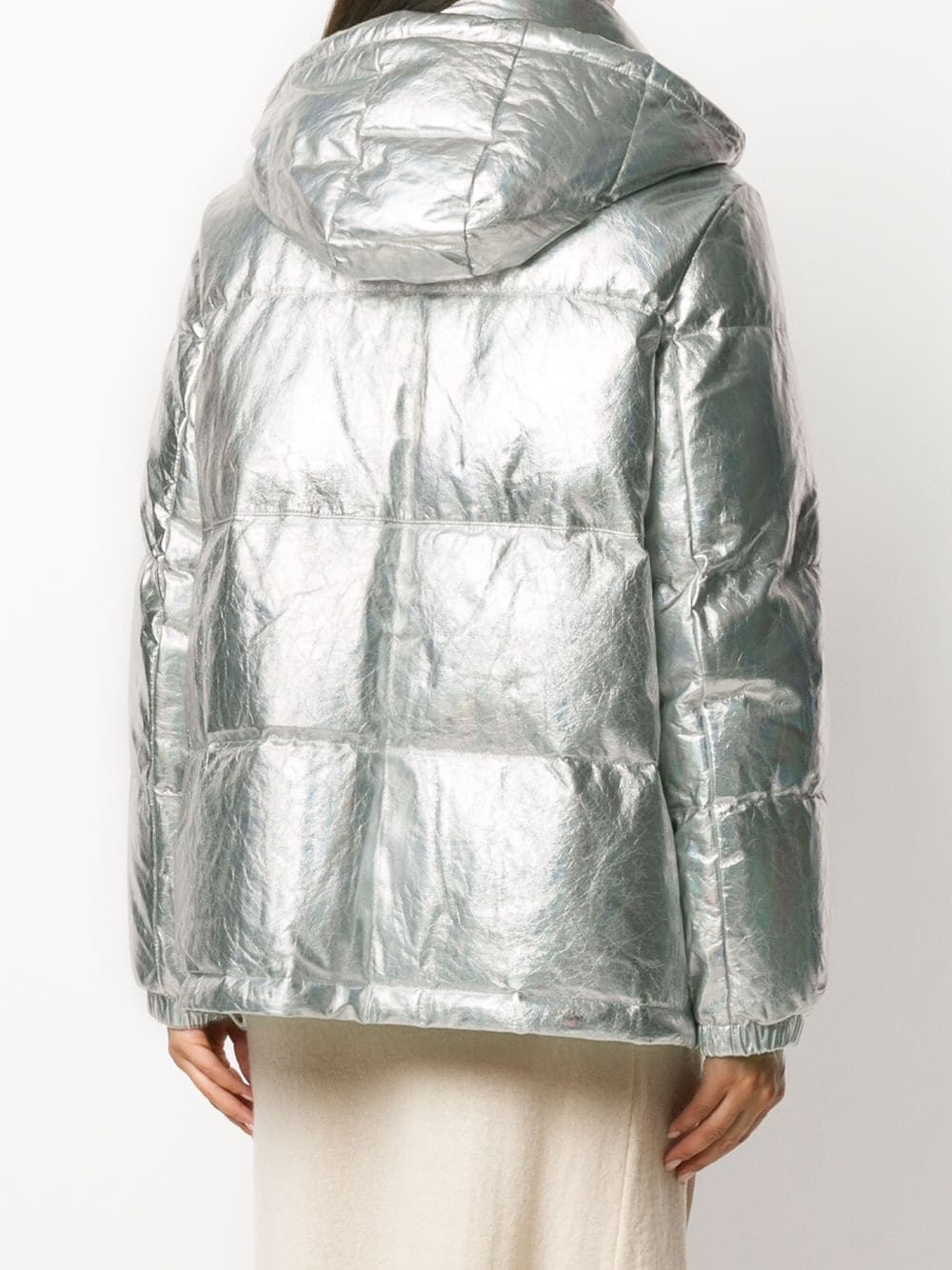 metallic zip-up down jacket - 4