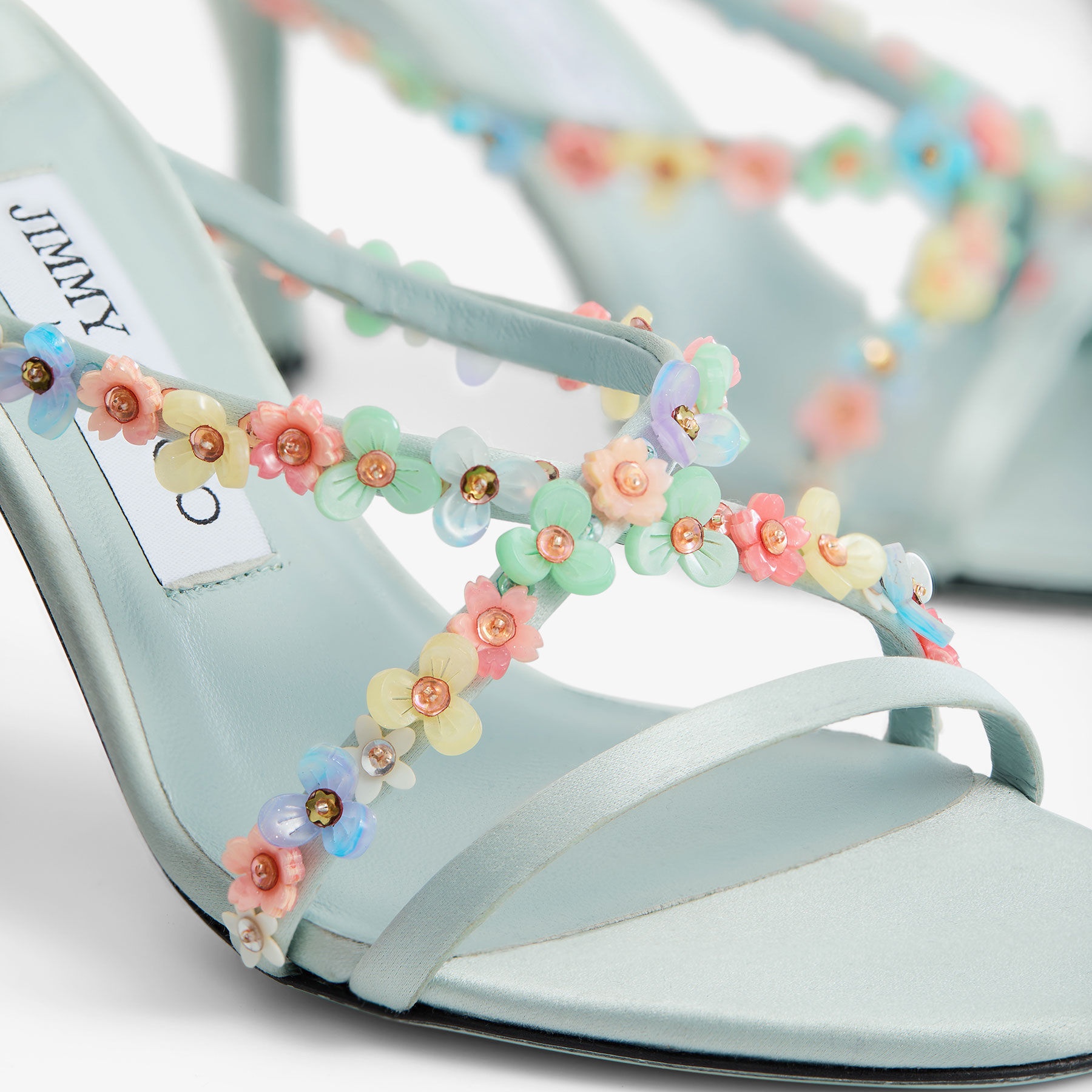Blanche 90
Light Verde Satin Sandal with Daisy Embroidery - 3