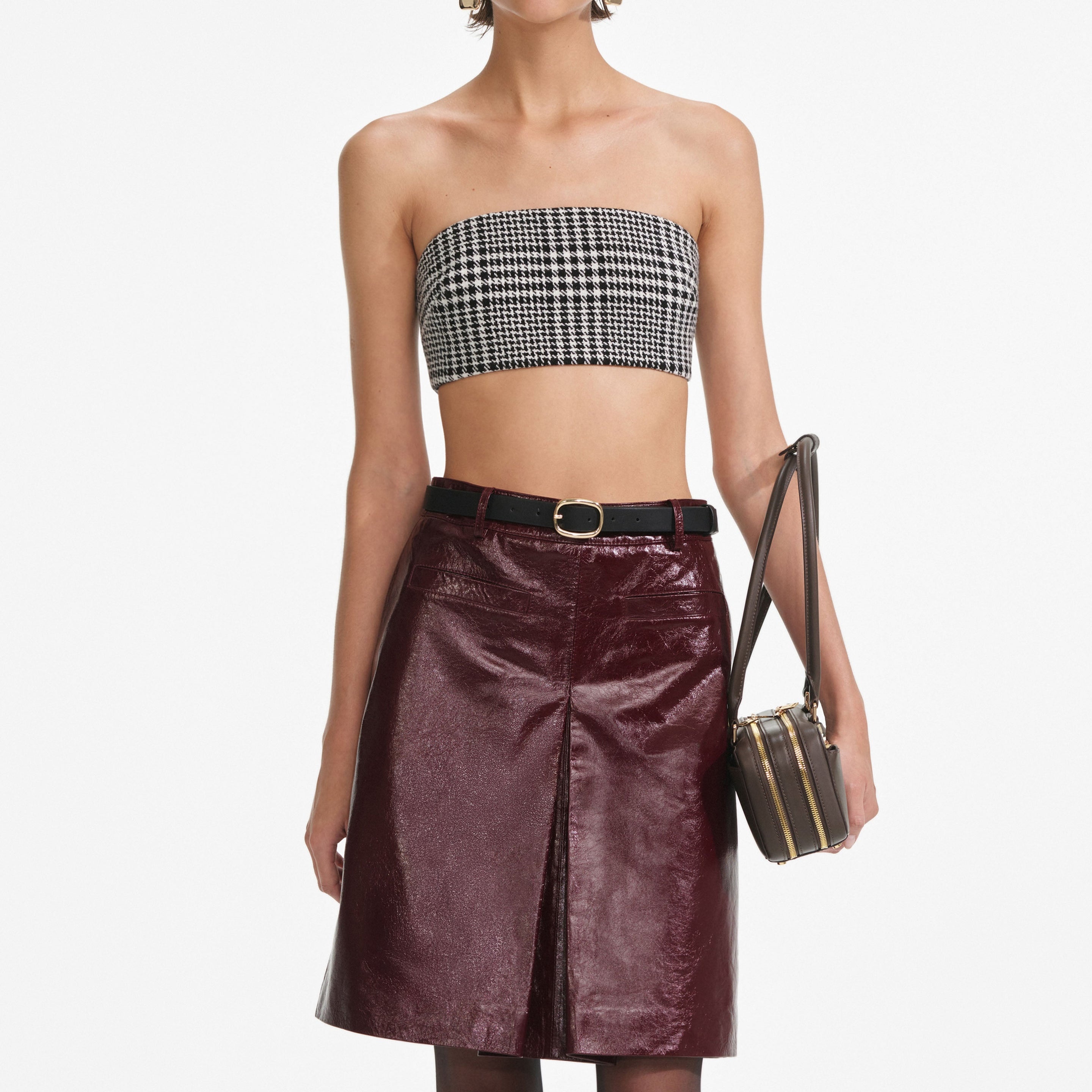 Burgundy Leather  Mini Skirt - 4