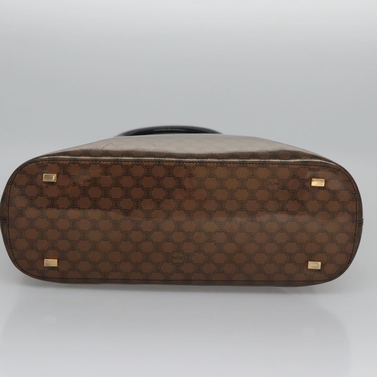 CELINE Macadam Canvas Hand Bag Pvc Brown Black Gold - 5