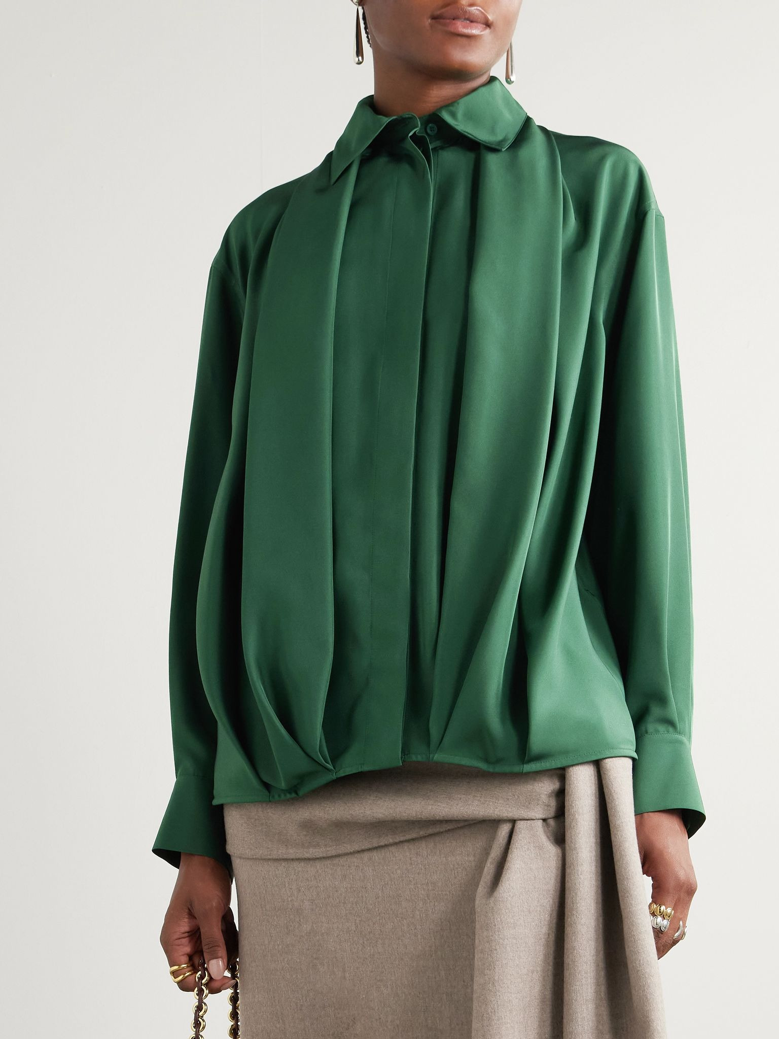 Draped silk blouse Green - 3