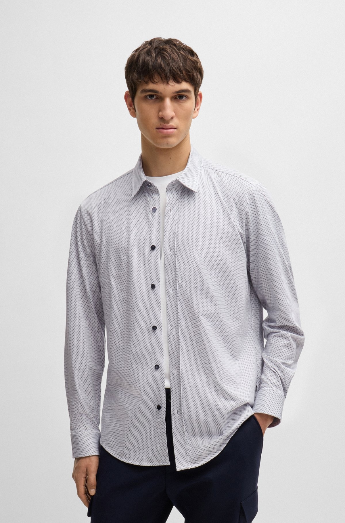 SLIM-FIT SHIRT IN STRUCTURED COTTON JERSEY - 6