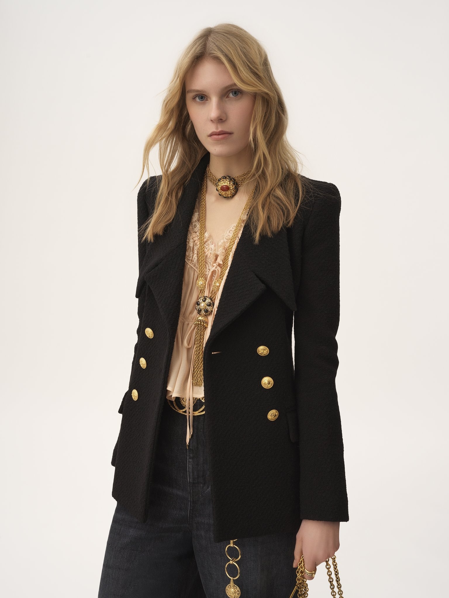 DOUBLE-BREASTED TAILORED JACKET IN WOOL BOUCLETTE - 4