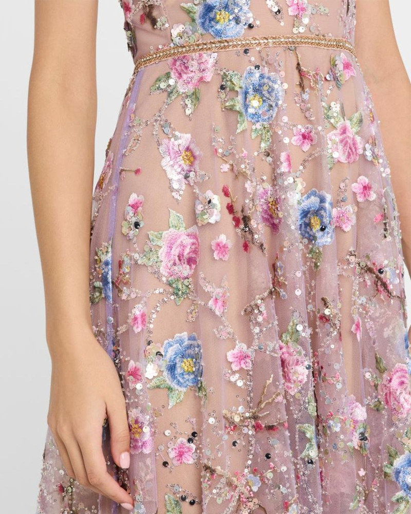 Midnight Floral-Embroidered Bead & Sequin Gown 5