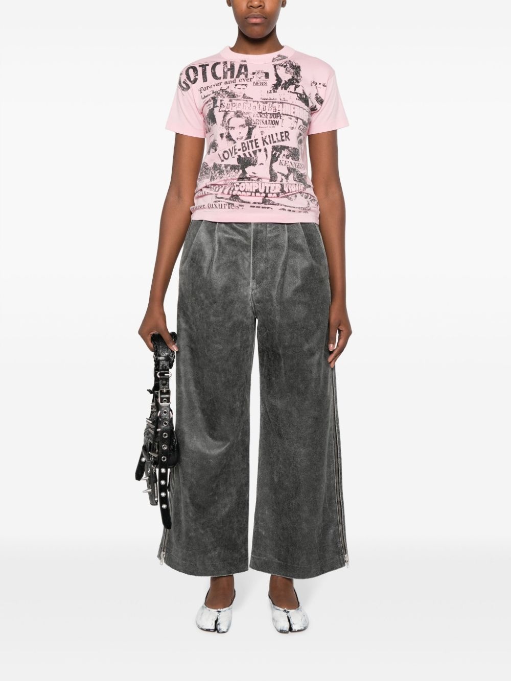 belted suede wide-leg trousers - 2