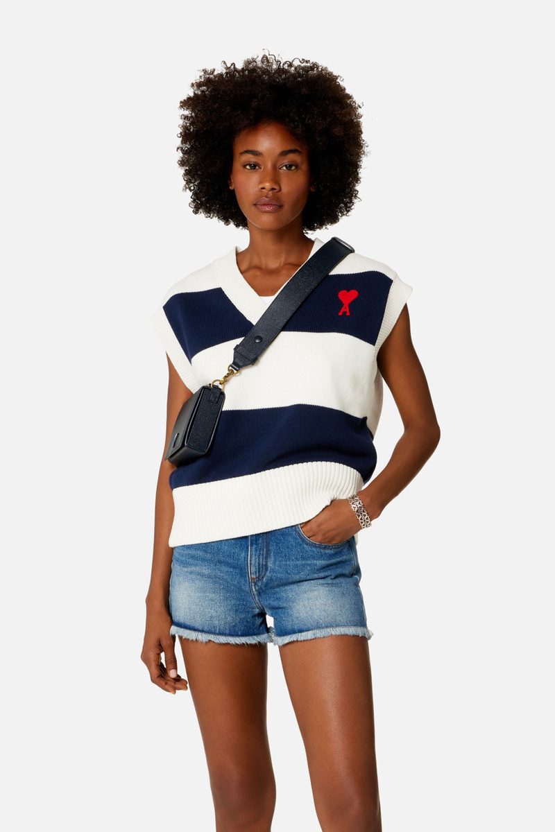 Ami de Coeur Sleeveless Sweater With Rugby Stripes 2