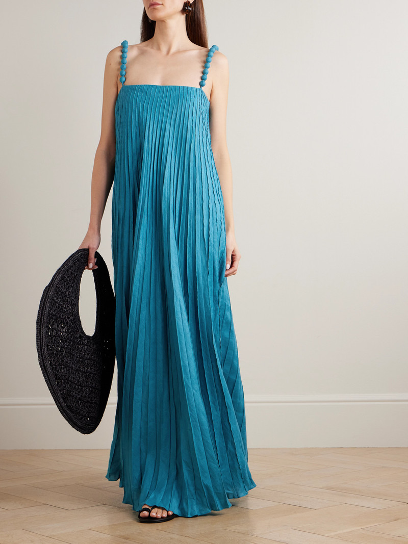 ANDRES OTALORA Un Ritmo Bead-embellished Plissé-linen Maxi Dress outlook