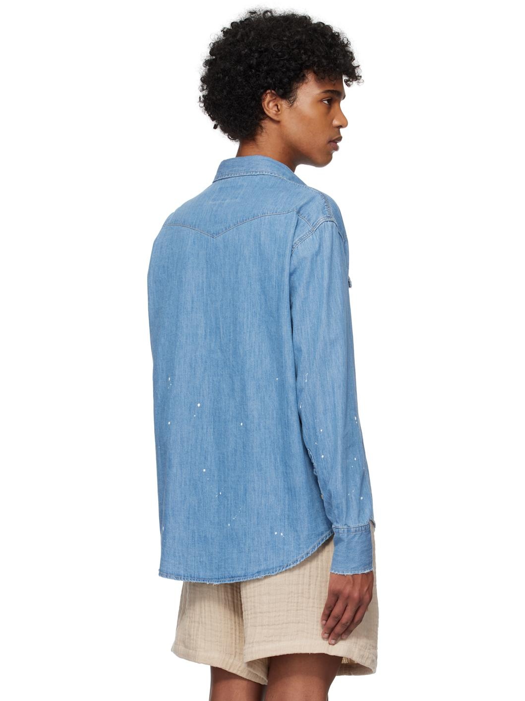 Blue Hand-Painted Western Denim Shirt - 3