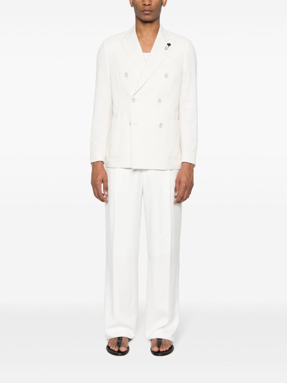 floral-brooch double-breasted blazer - 2