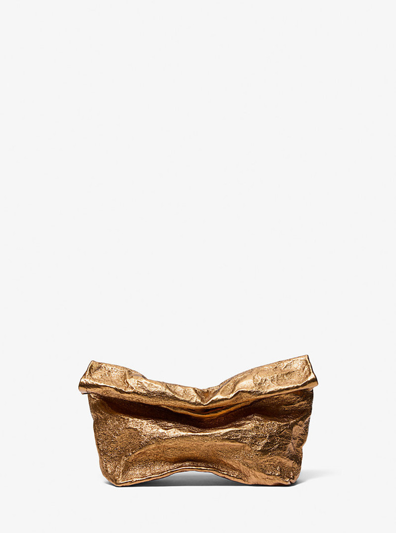 Maggie Metallic Crackled Leather Lunch Bag Clutch 1