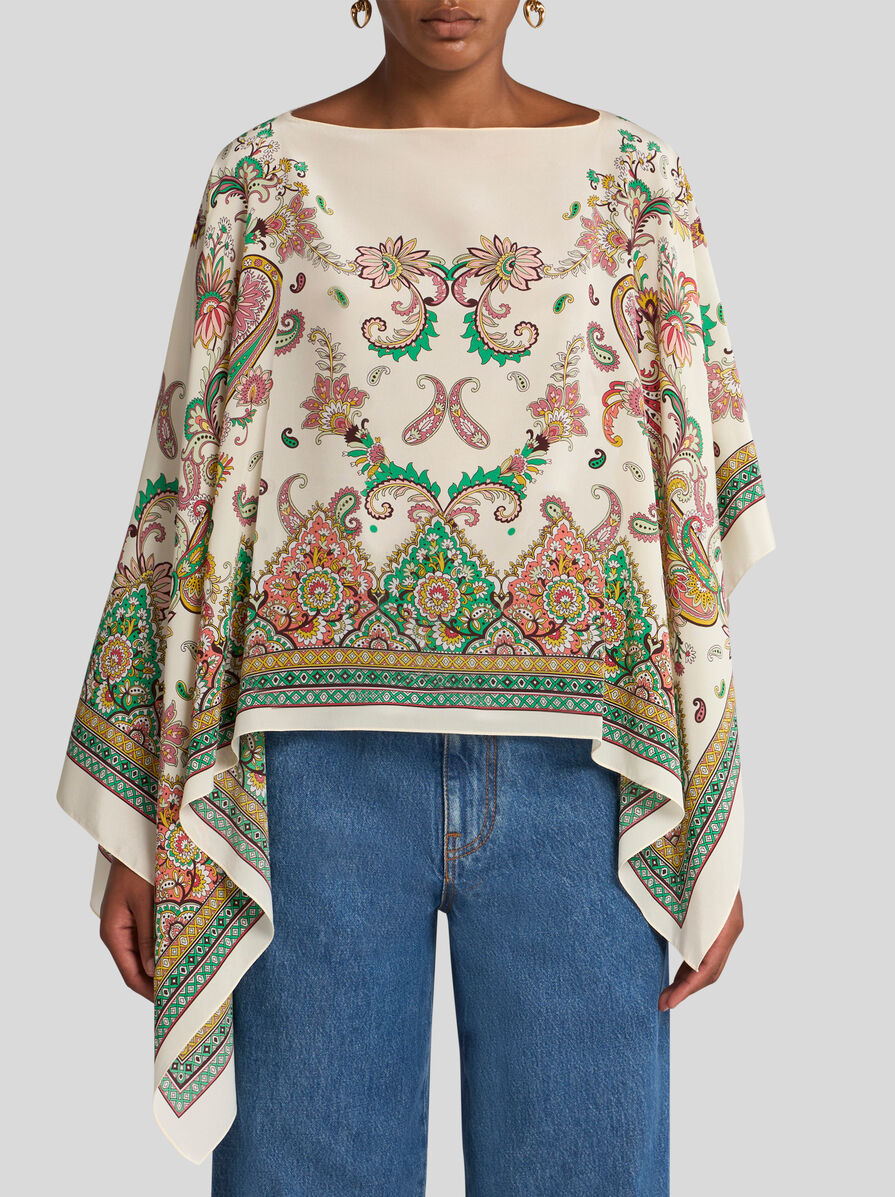 FLORAL PAISLEY SILK PONCHO - 2