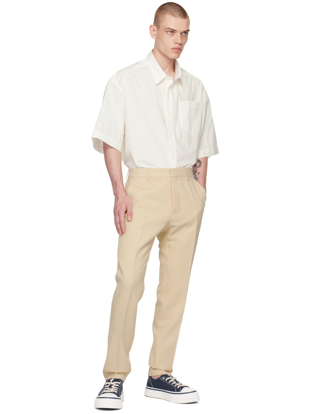 Beige Cigarette Fit Trousers - 4