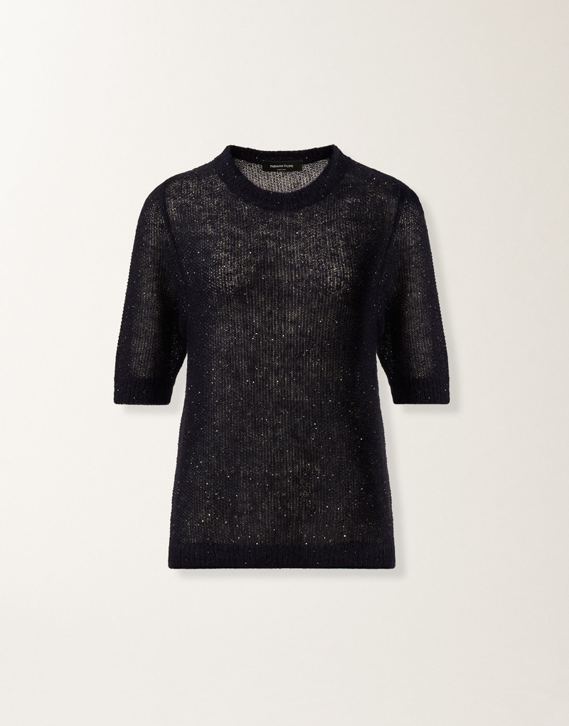 Midnight blue mohair sweater with sequins 1