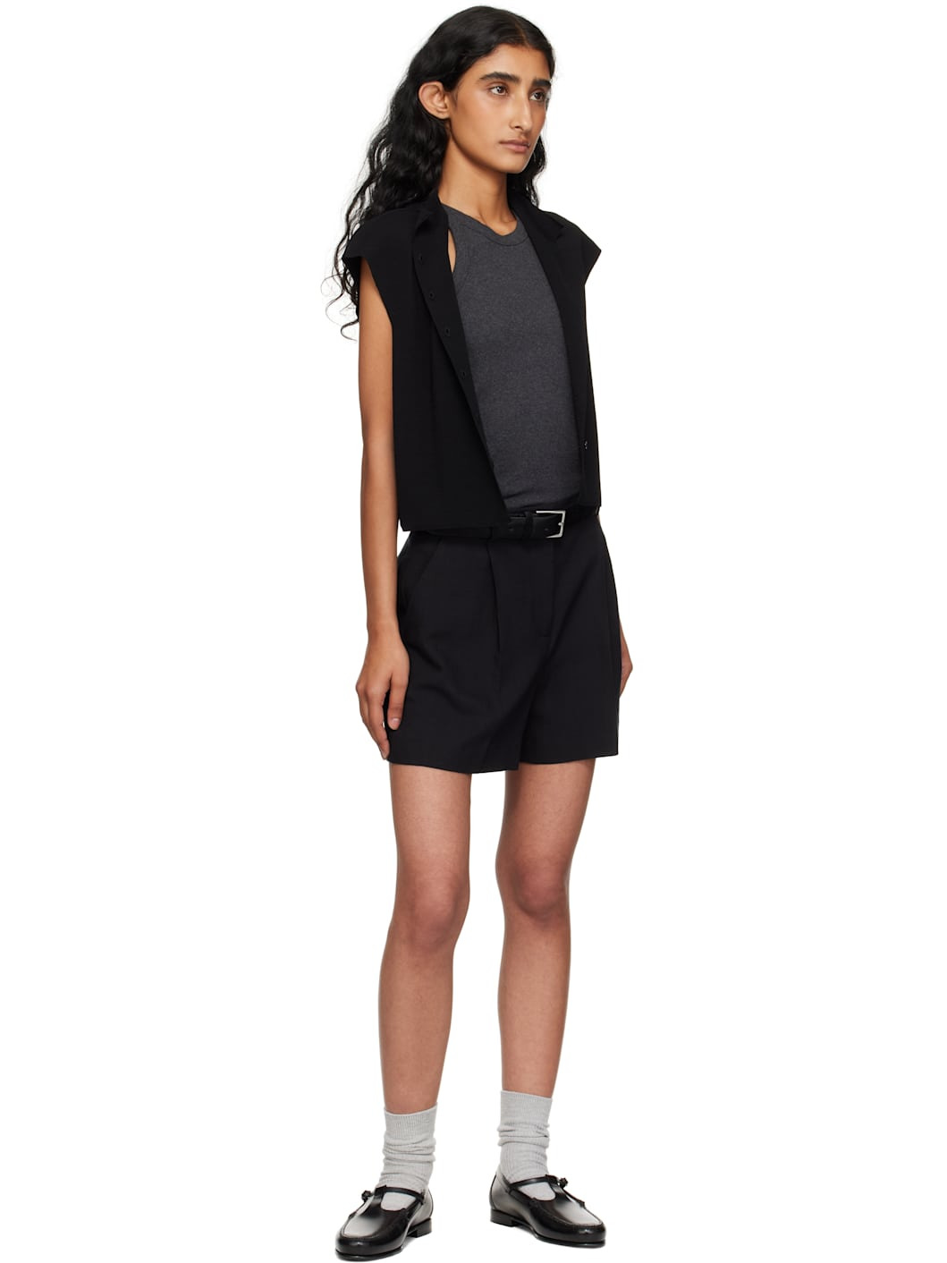 Black Narrow Pony Leather Buckle Belt - 2