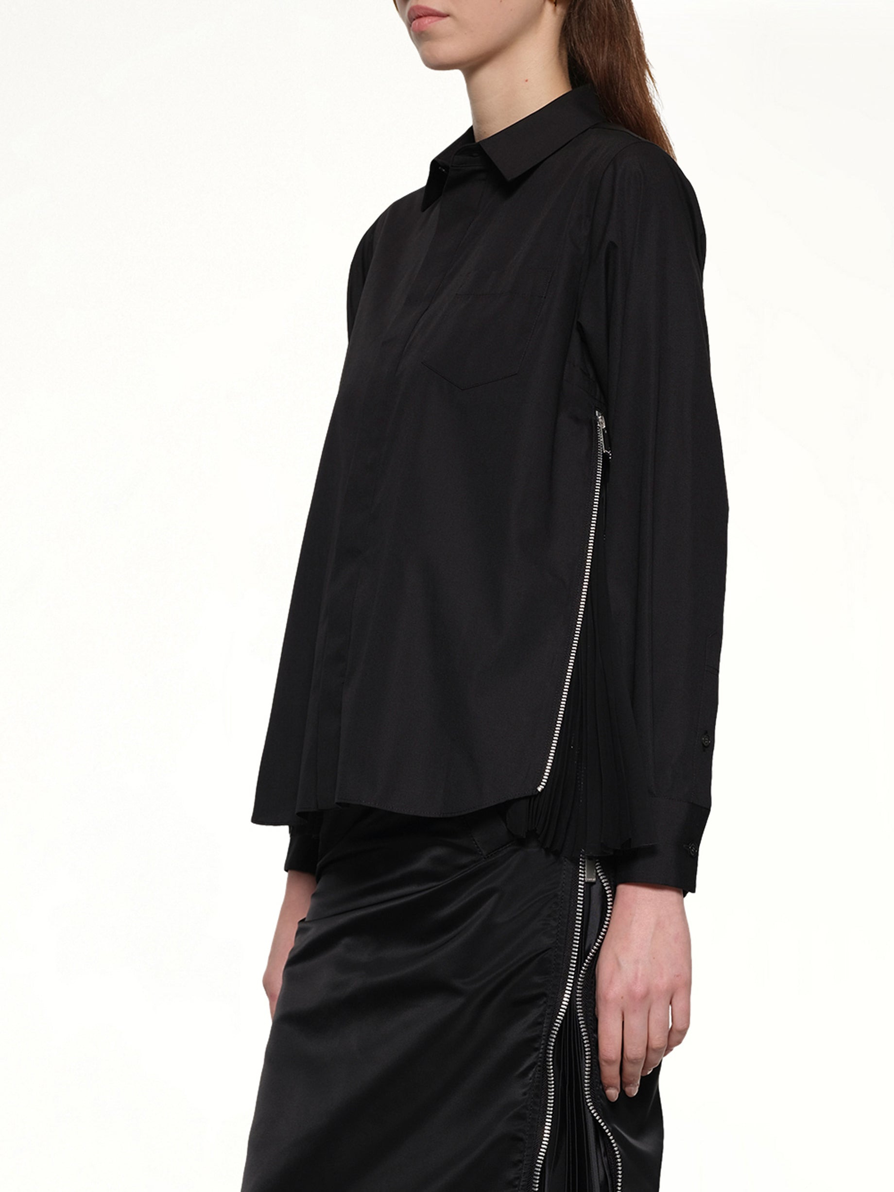 Poplin x Chiffon Shirt in Black - 6
