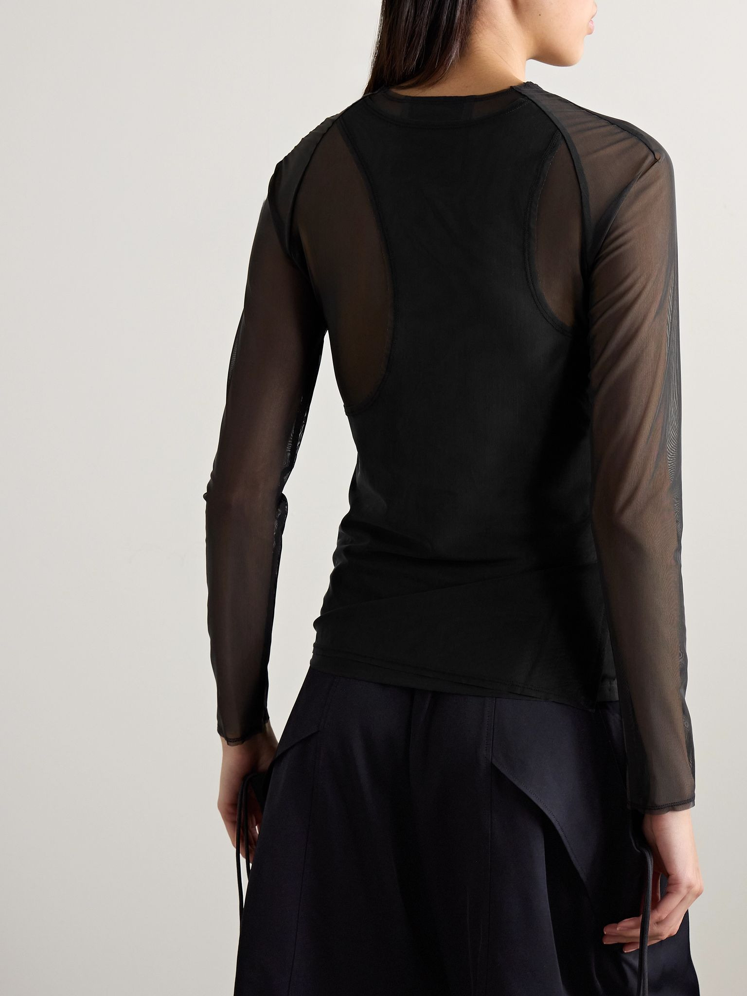 + Y-3 layered stretch recycled-mesh shirt Black - 3