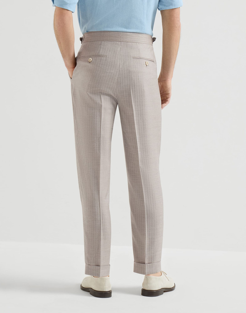 Cashmere and silk chevron trousers with double pleats and waist tabs 3