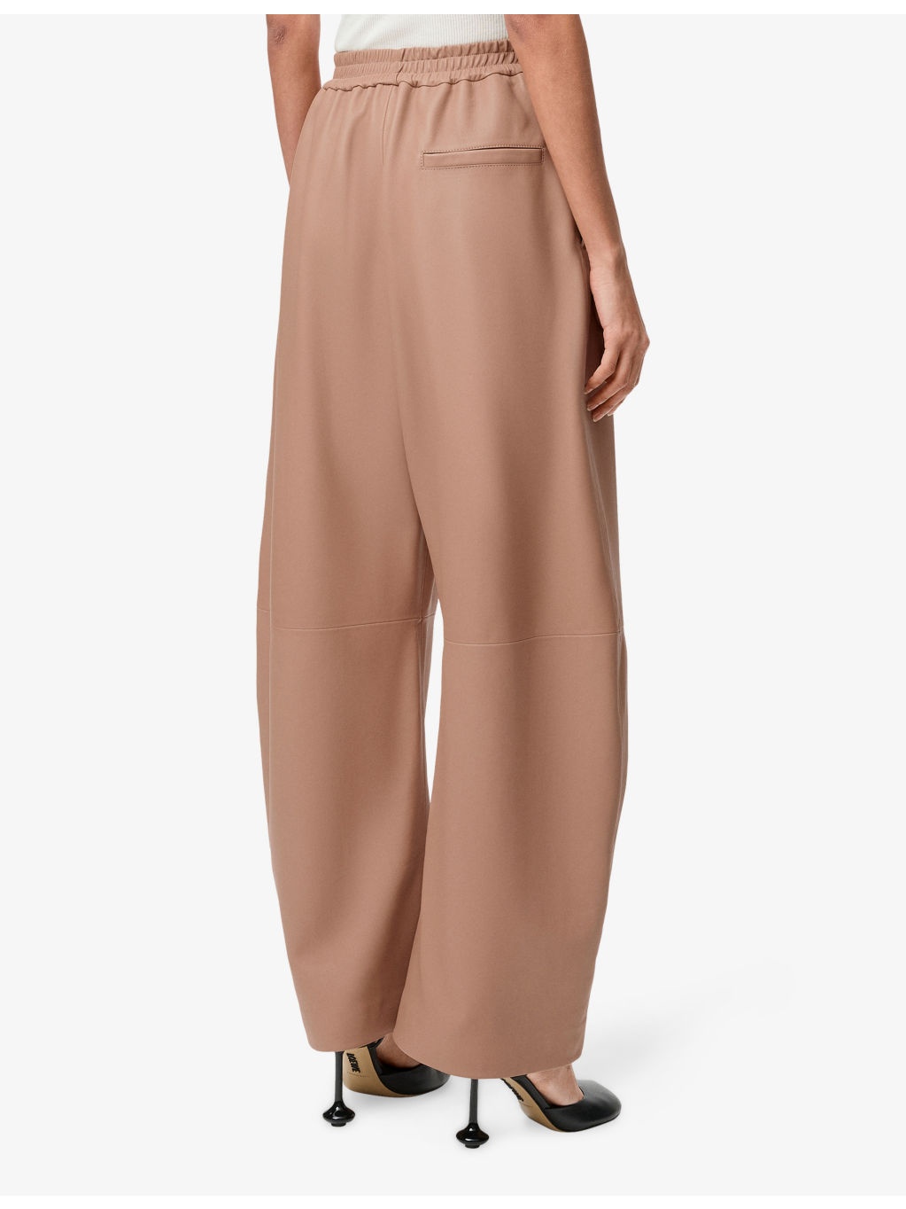 Anagram-Embossed Barrel-Leg Leather Trousers - 4