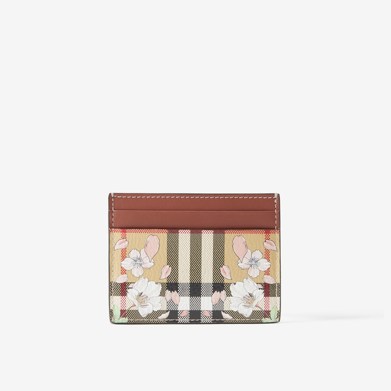 Floral Check Print Leather Card Case 1