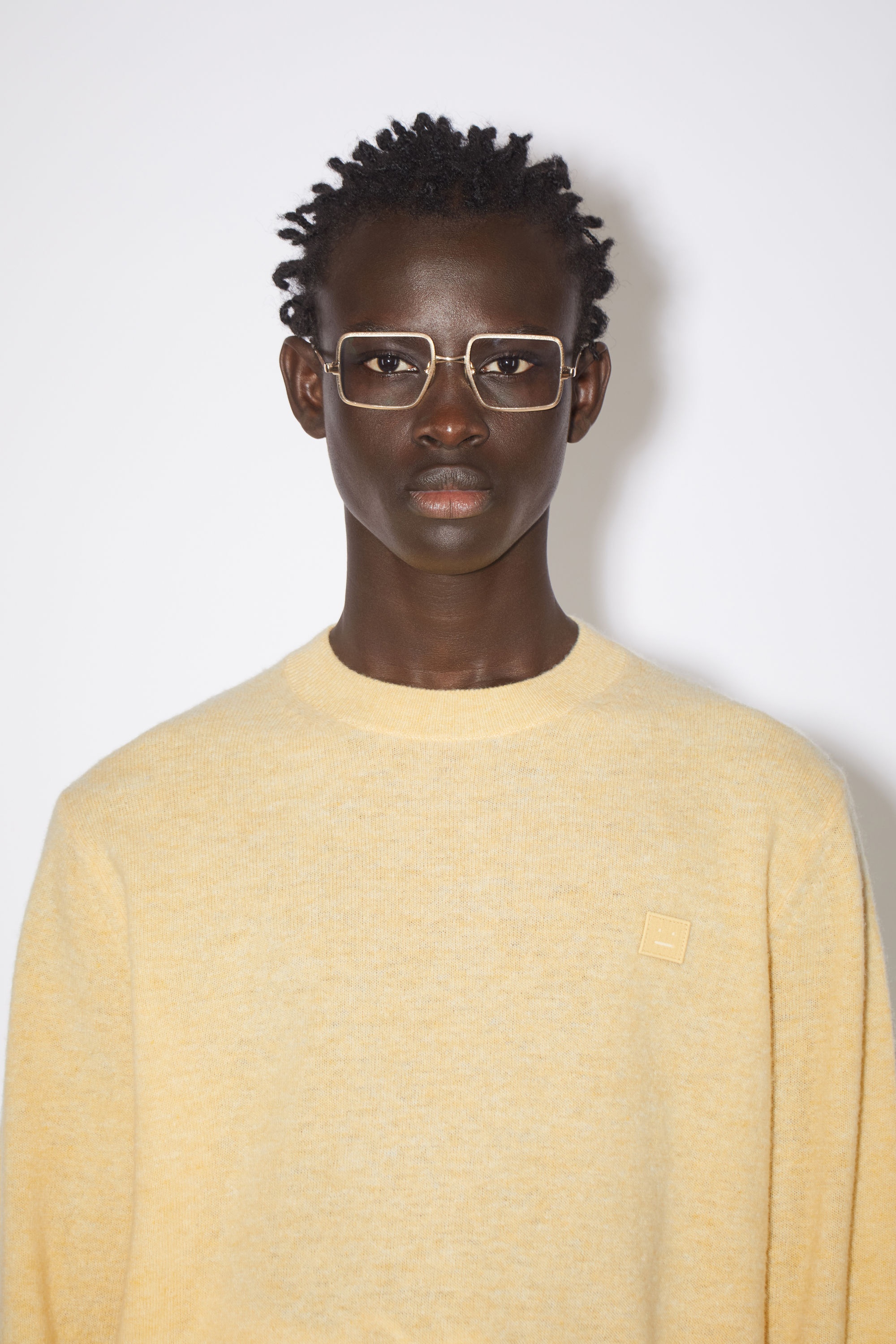 Wool crew neck sweater - Light yellow melange - 4