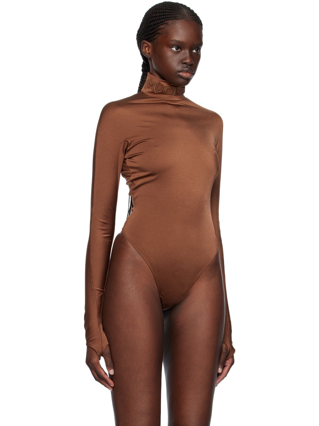 Brown Mock Neck Bodysuit - 4