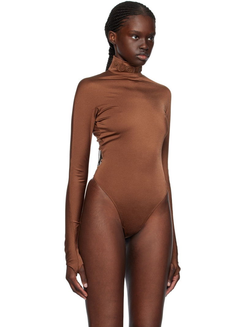 MUGLER Brown Mock Neck Bodysuit outlook
