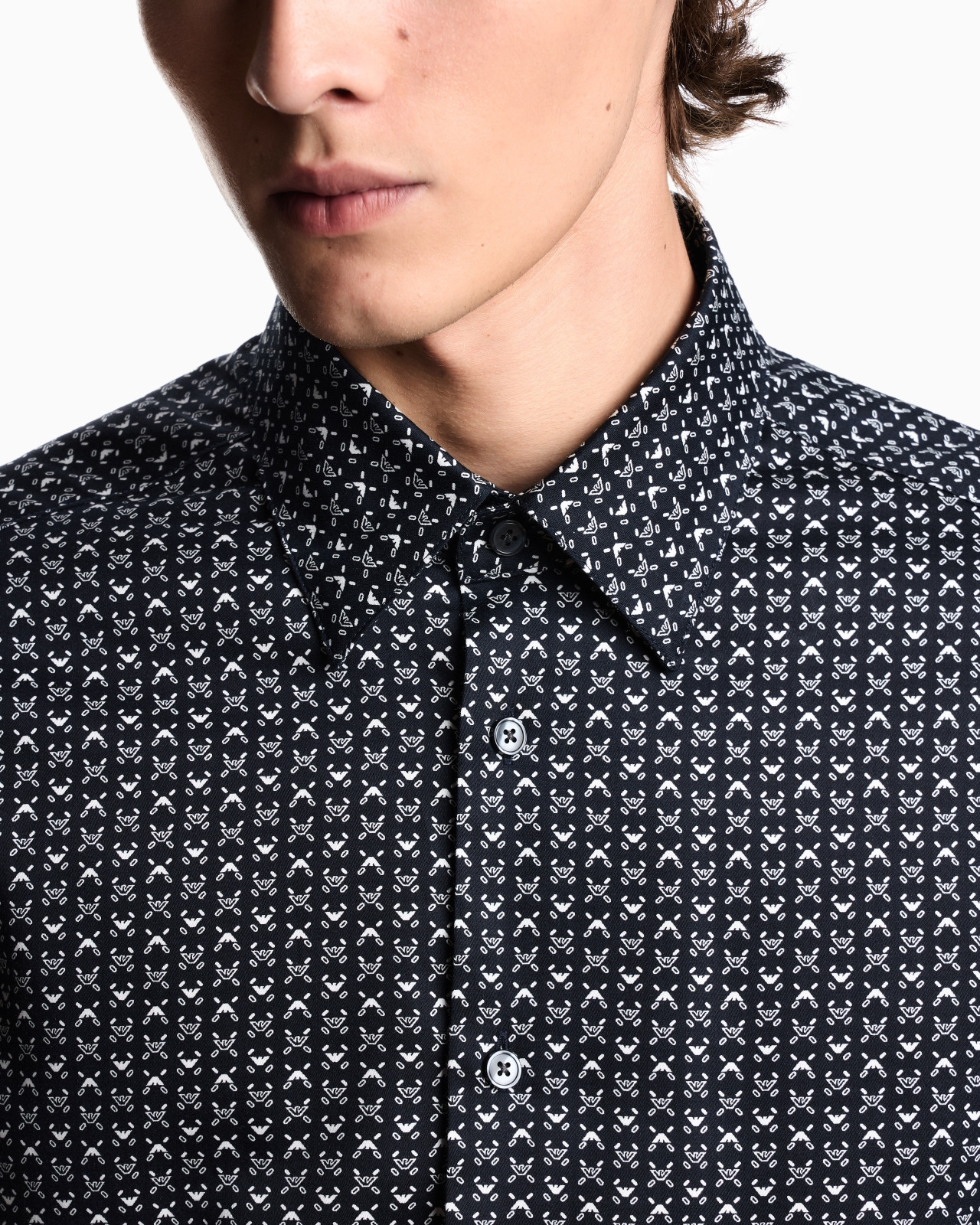 PRINTED-PATTERN STRETCH COTTON SHIRT - 5
