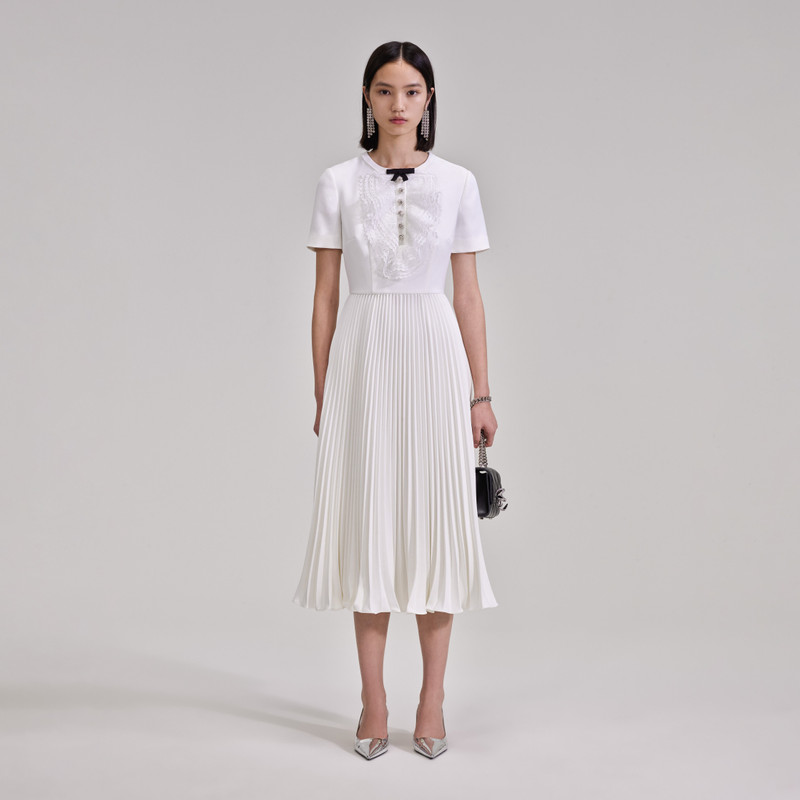 White Lace Bib Midi Dress - 1