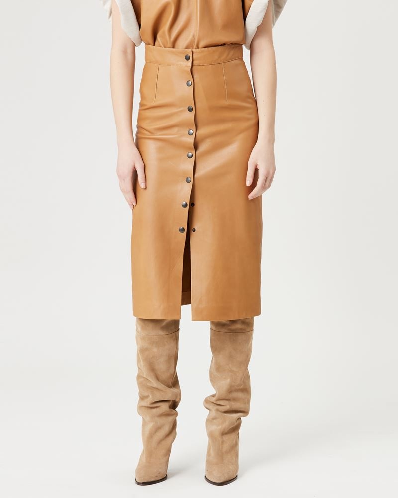 BLEHOR LEATHER MIDI SKIRT - 4