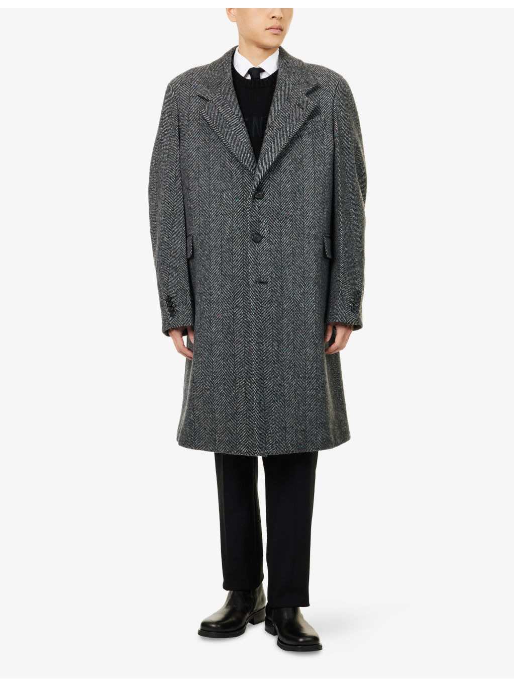 Twisted Sleeve Herringbone Wool-Blend Coat - 3