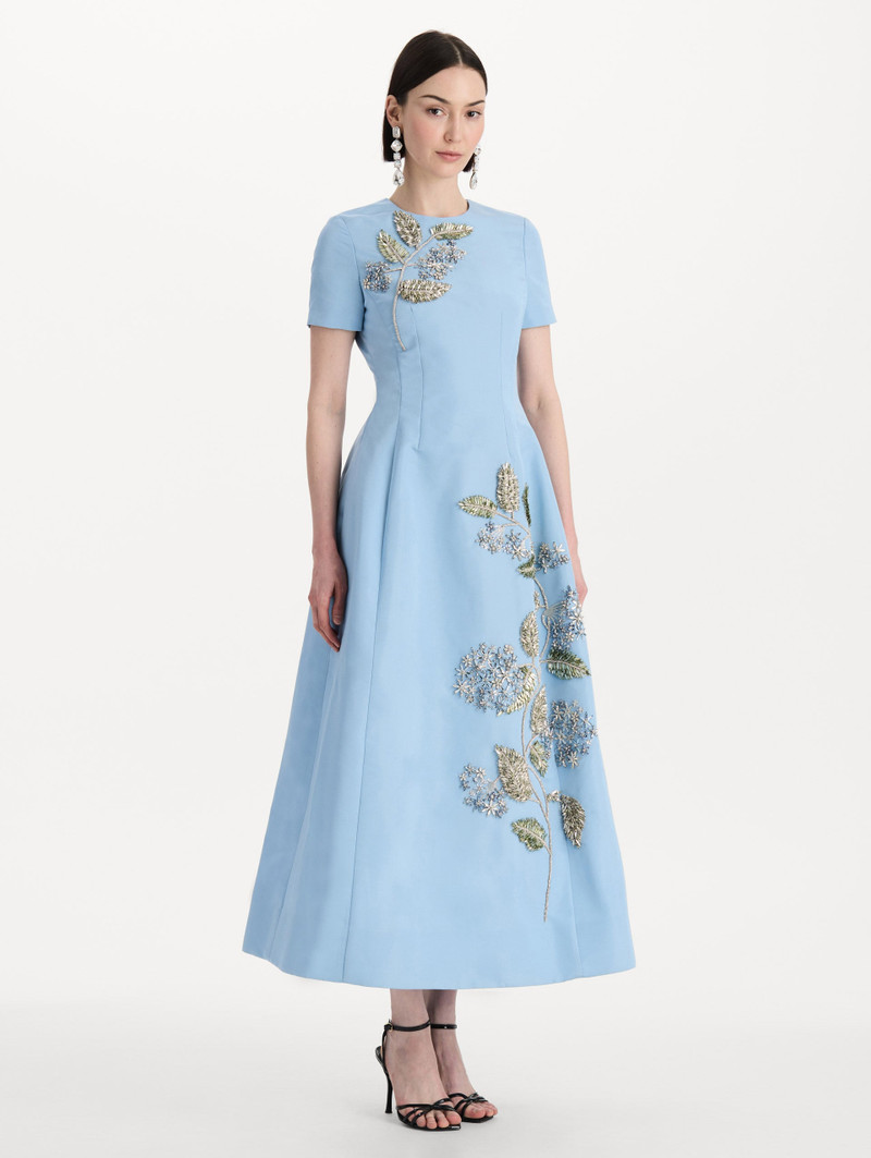 CRYSTAL FLOWER EMBROIDERED FAILLE DRESS 4