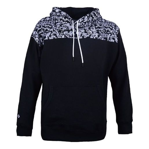 Converse stitching graphic print hooded drawstring sweatshirt men black 10019772-A01 - 1