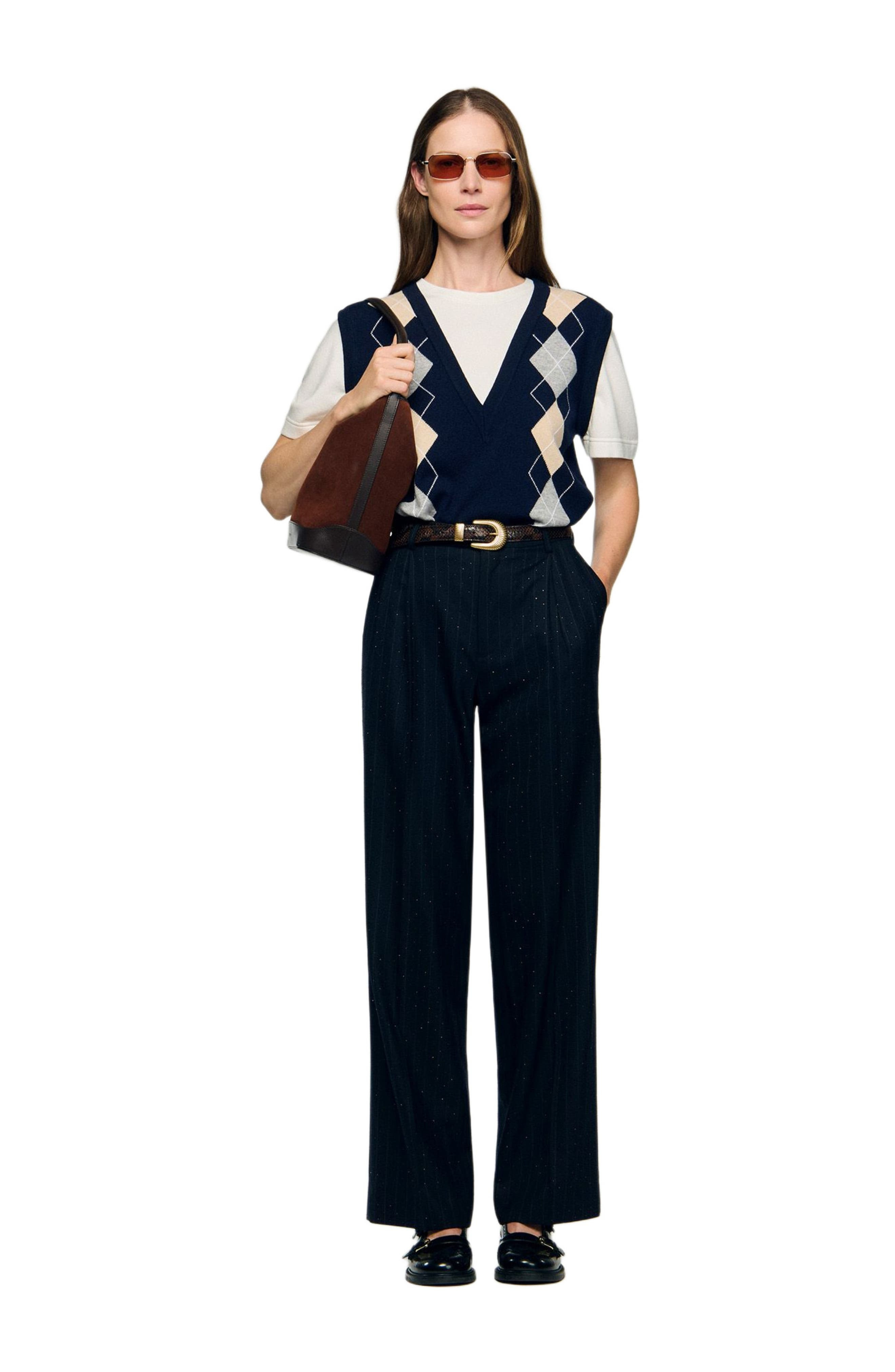 SANDRO Argyle layered effect sweater in Navy Blue at Nordstrom - 6