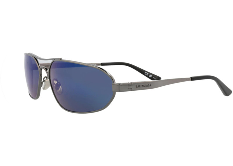 BALENCIAGA Balenciaga Shield-Frame Metal Sunglasses Ruthenium Ruthenium Blue (BB0227S-30013402-004) outlook