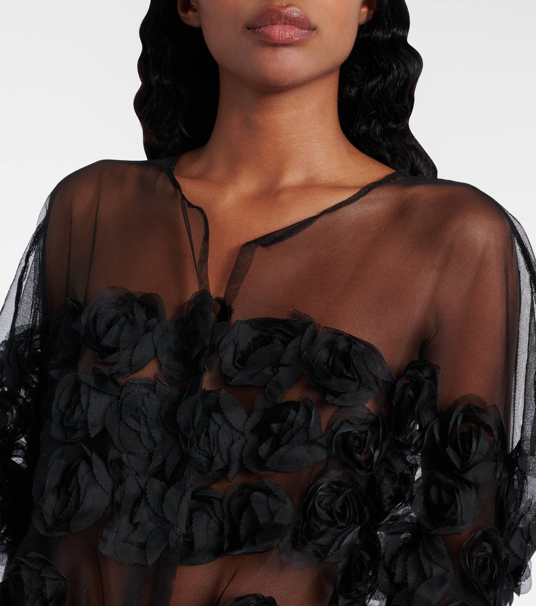 Floral-appliqué belted tulle minidress - 4