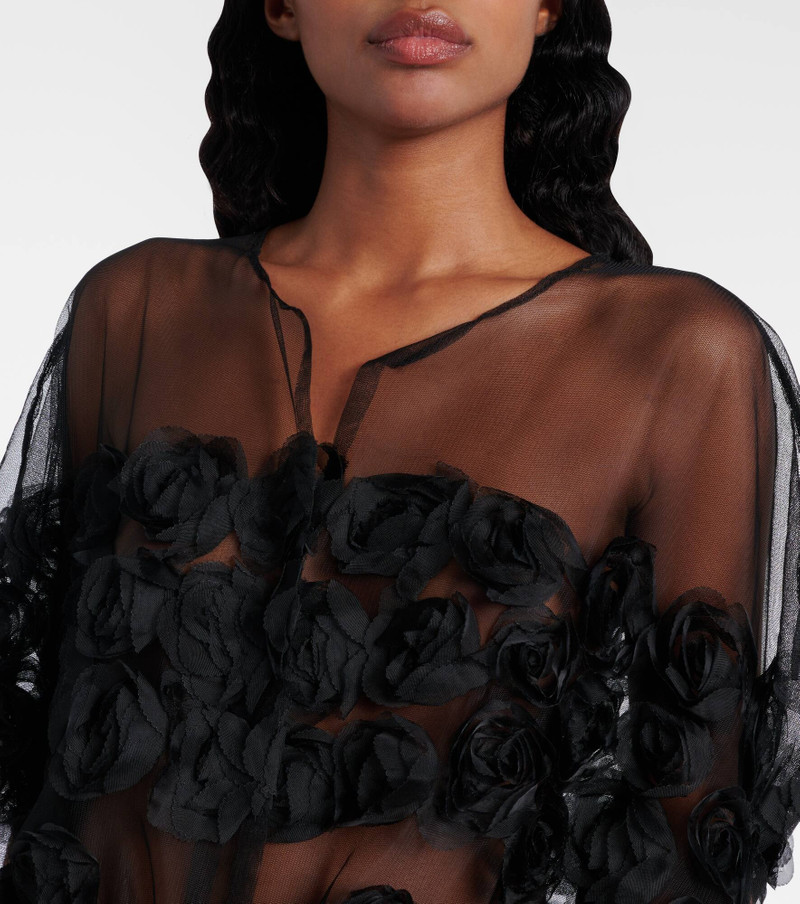 Floral-appliqué belted tulle minidress 4