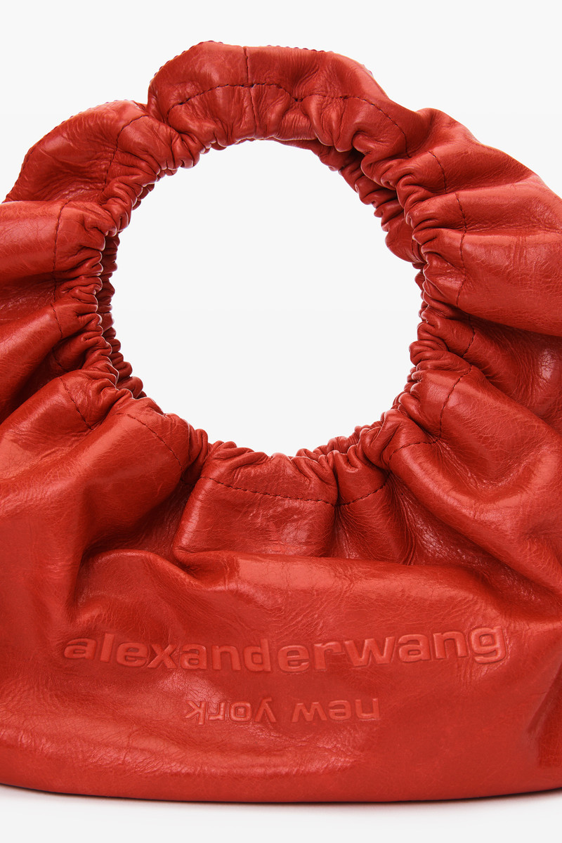 crescent small handle bag in crackle patent leather w/logo 2