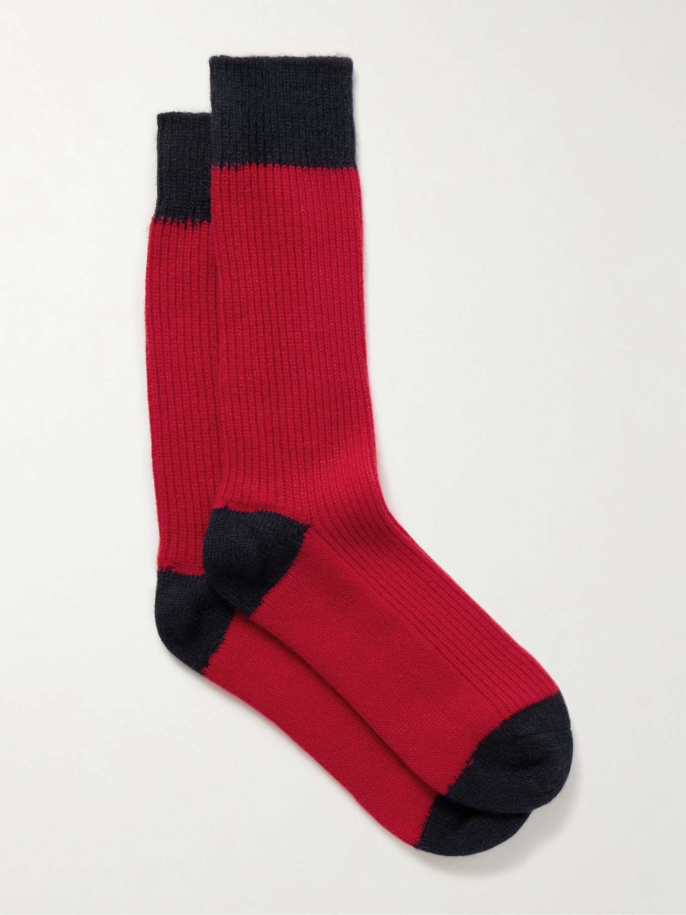 Two-tone ribbed cashmere socks - 1