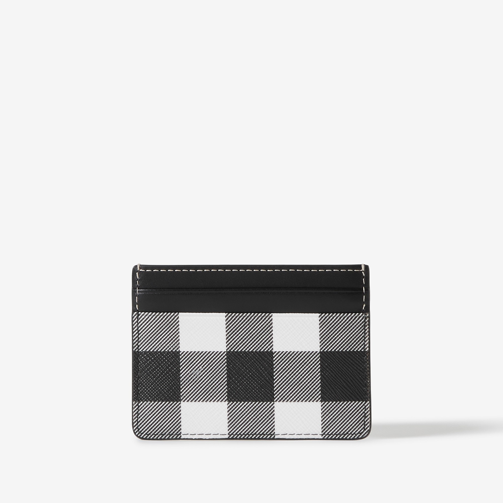 Exaggerated Check and Leather Card Case - 3