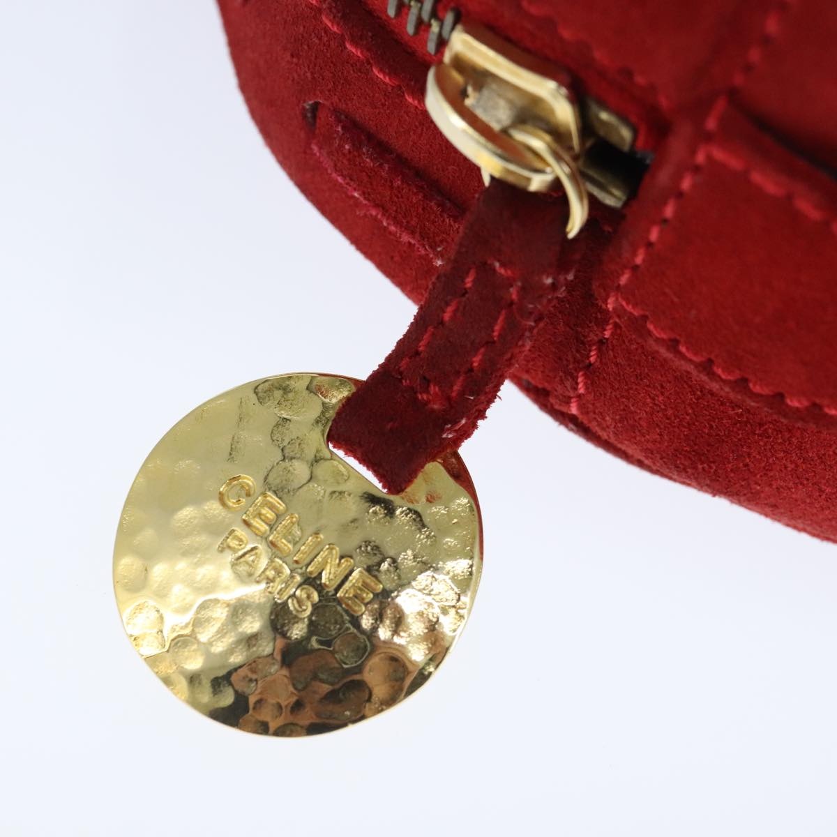 CELINE Hand Bag Suede Red Gold - 14