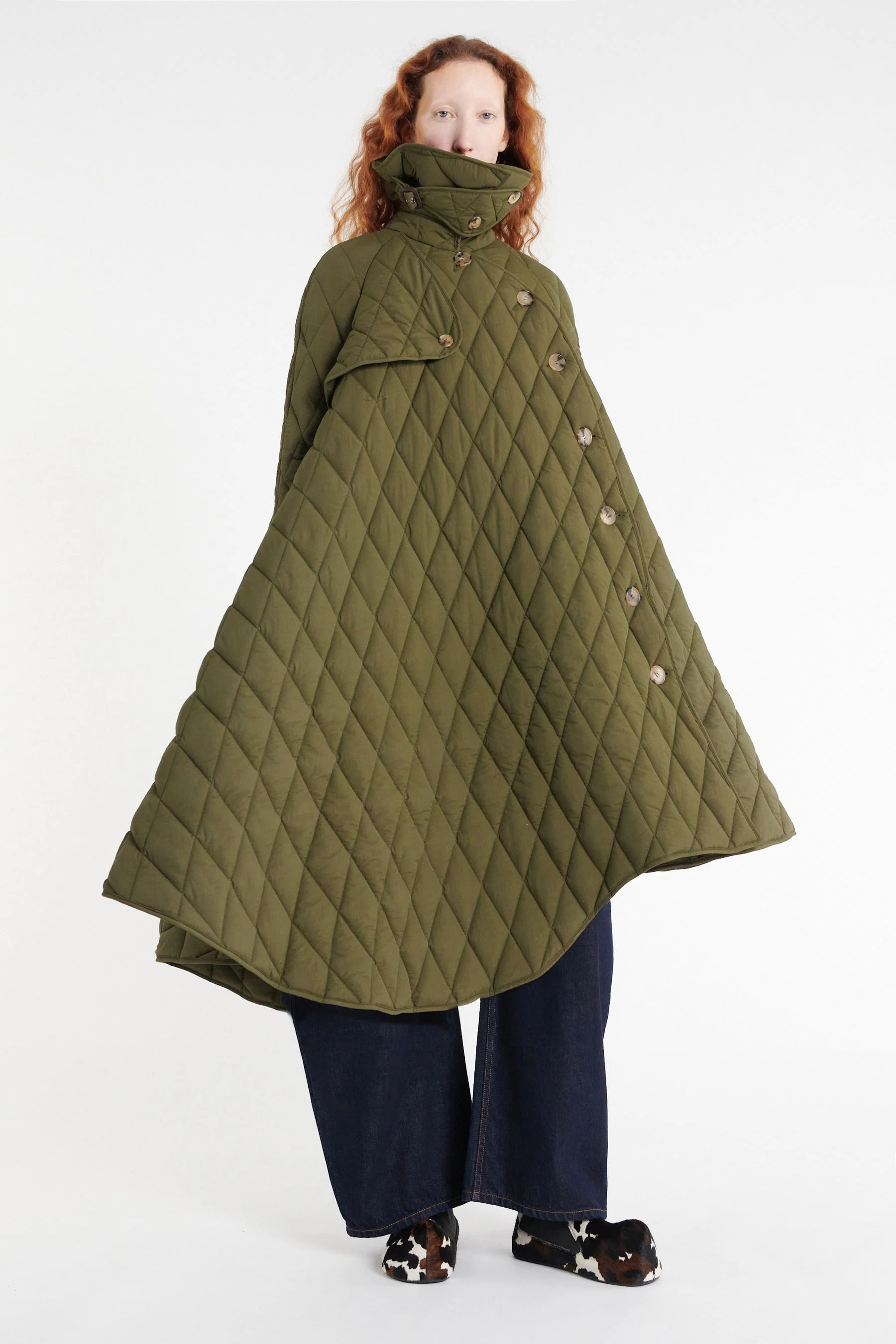 LONG QUILTED TRENCH DARK KHAKI GREEN - 1
