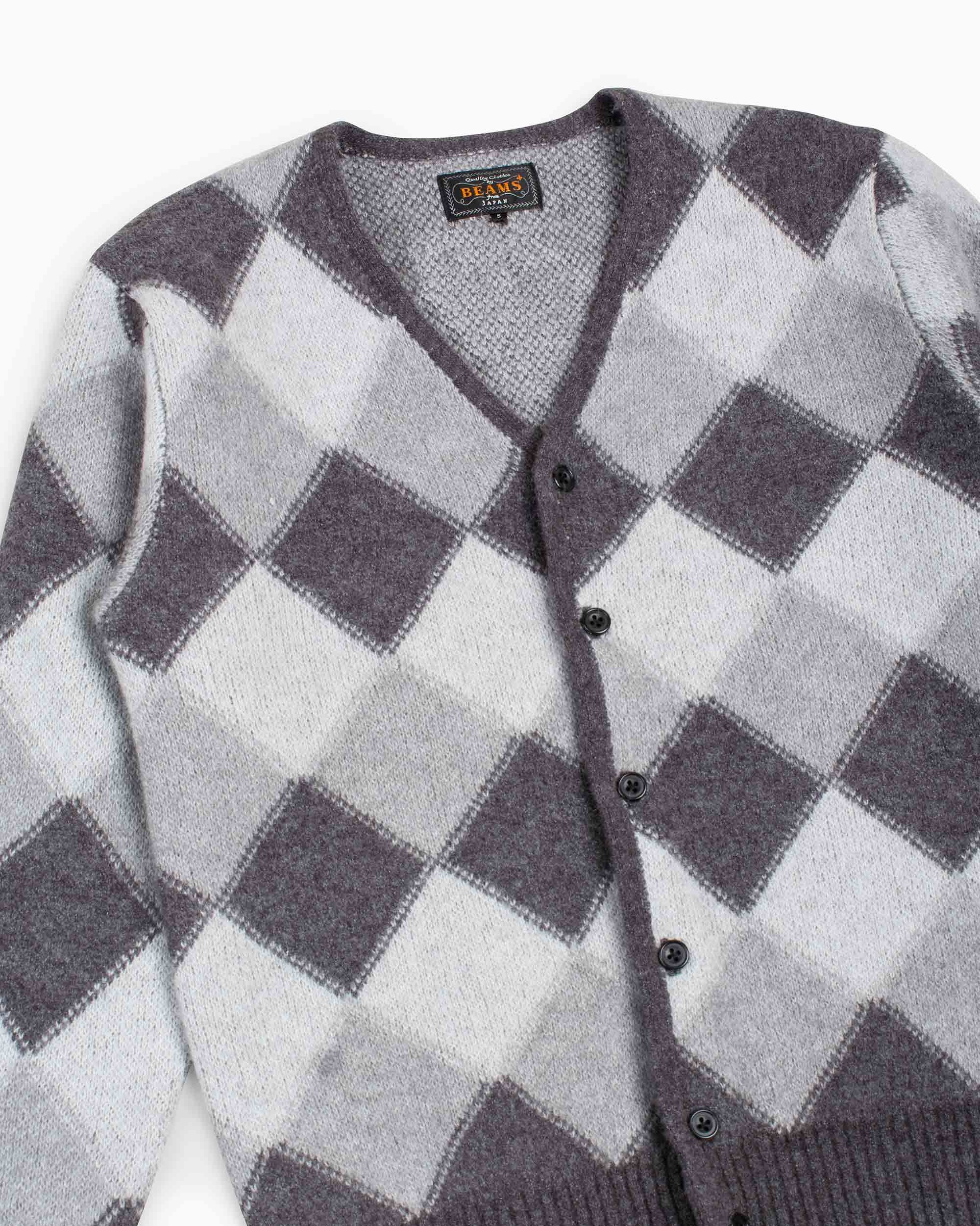 Cardigan Double Jacquard Argyle Pattern Grey - 5