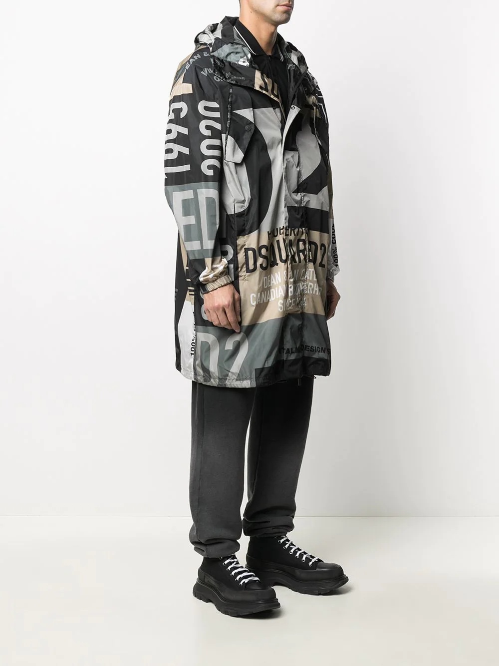 logo-print mid-length coat - 3